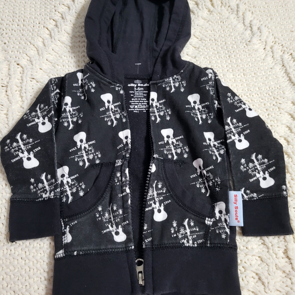 Rockstar Black Guitar Print Kids Hoodie